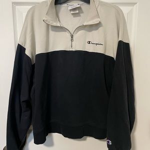 Champion Sweatshirt 2 tone‎ color black gray zip neck collar size Large pullover